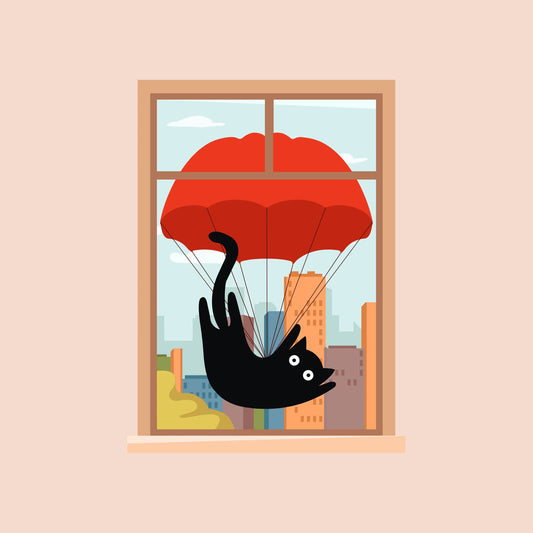 Mascotte Climbing Cat sautant en parachute