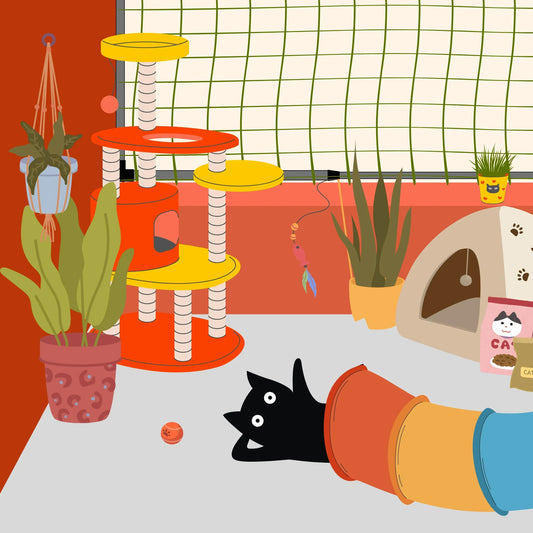 Mascotte Climbing Cat sur un balcon