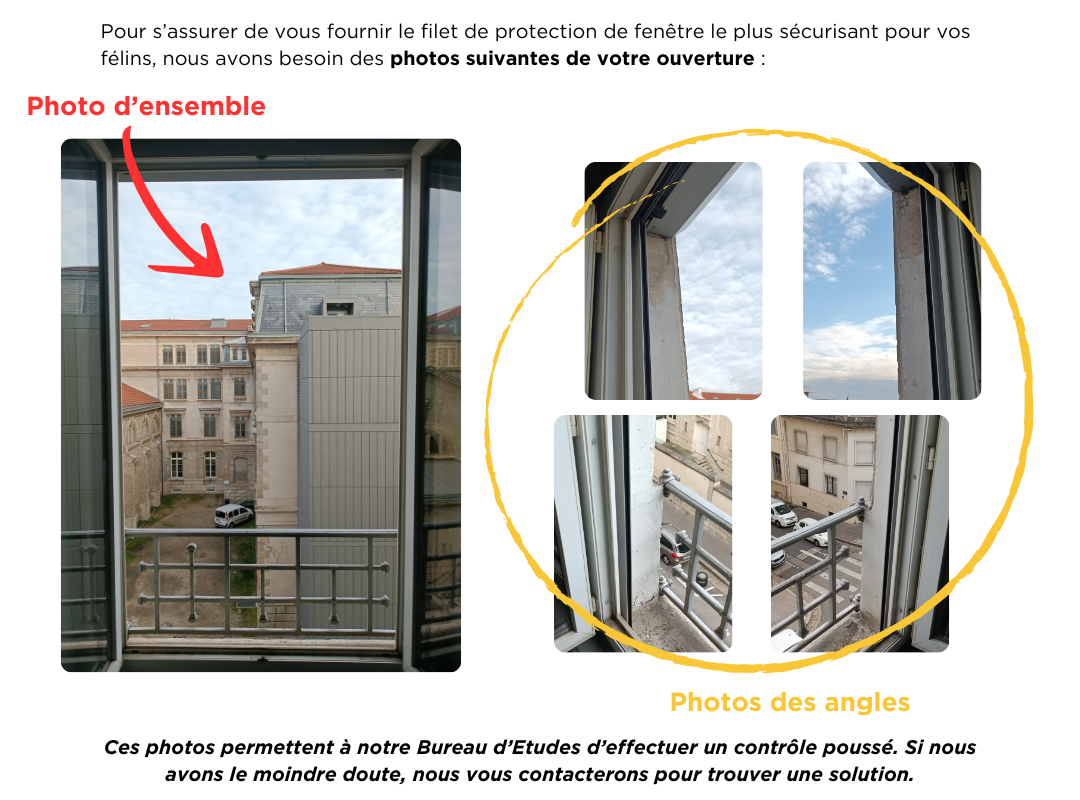 Guide pour la prise de photos : photo d'ensemble + photos des angles de l'ouverture.