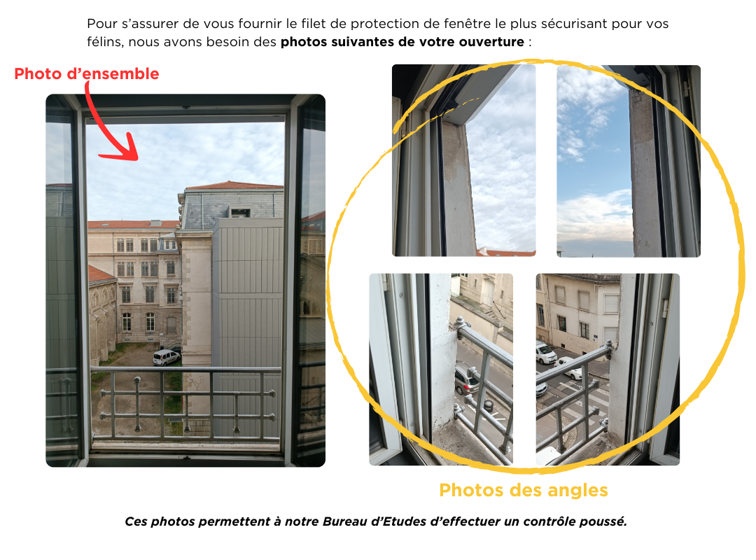 Guide pour la prise de photos : photo d'ensemble + photos des angles de l'ouverture.