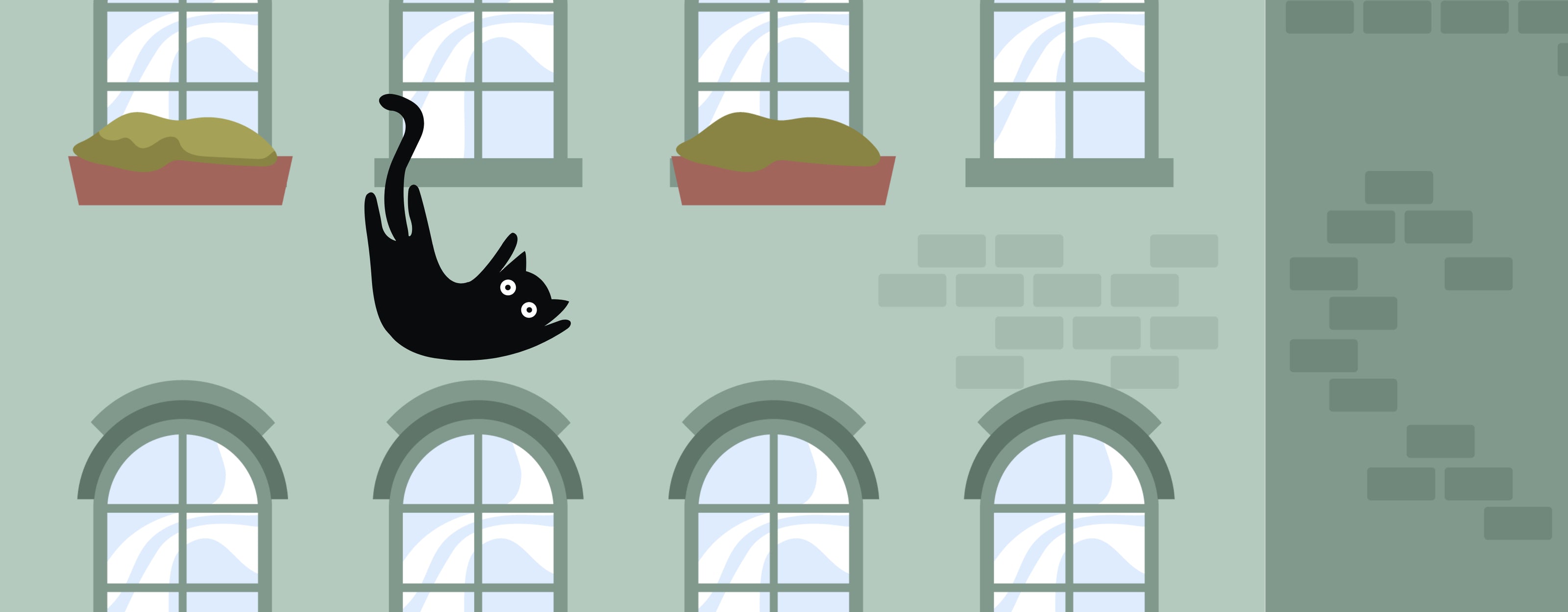 Mascotte de Climbing Cat - chat noir qui tombe d’une fenêtre